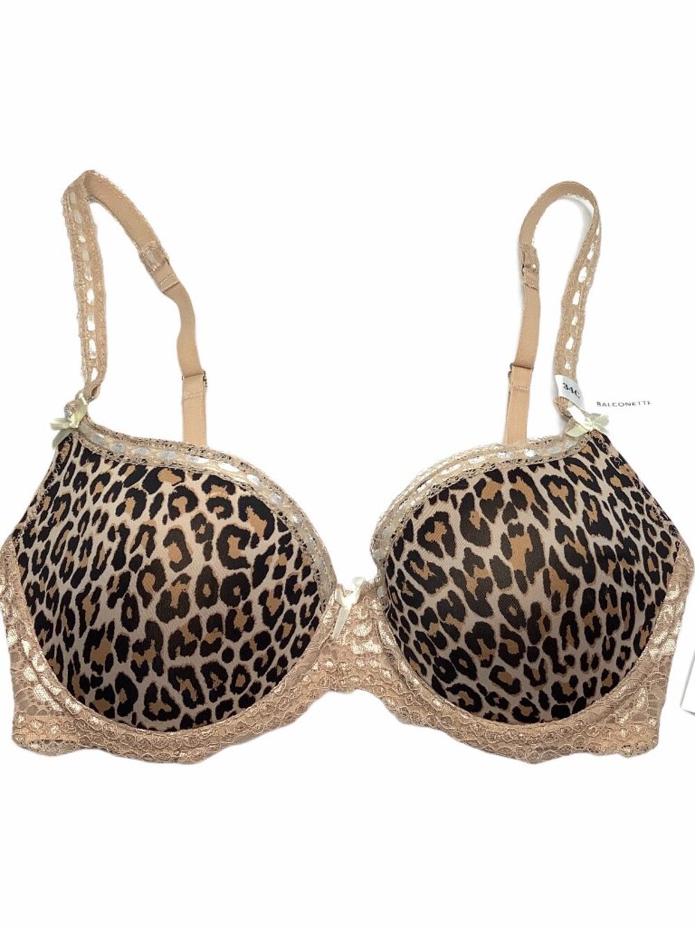 NWT Isaac Mizrahi Bra Balconette 34C Animal Print Black Tan Lace UW IM15782 - Picture 4 of 12